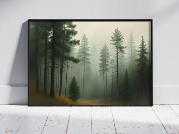Forest Landscape Earthy Green Wall Art Dreamy Nature Print Serene