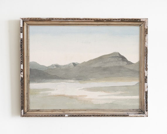 Mountain Painting Vintage Watercolor Landscape Art Vintage Landscape Print Landscape Painting Rustic Scenery Print Neutral Wall Decor