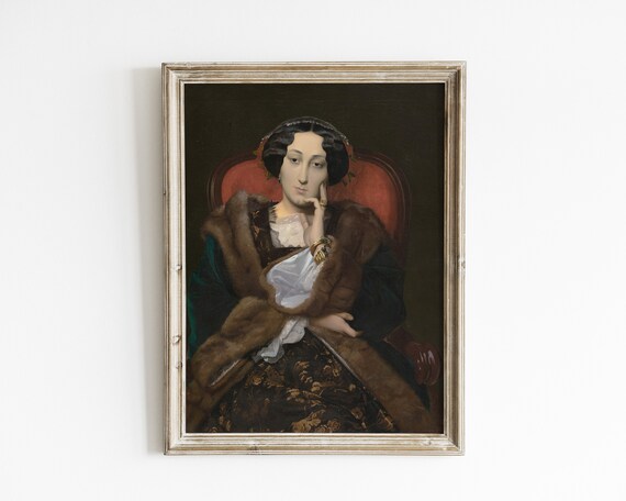 Grand Vintage Portrait of Lady in Fur Stole Oil Painting Poster