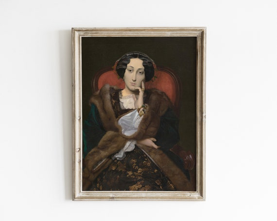 Vintage Woman Portrait Wall Art Vintage Female Portrait Painting Moody Vintage Decor Antique Woman Portraiture Wall Art
