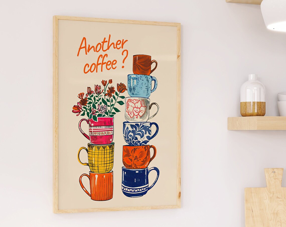 Another Coffee Colorful Cups Kitchen Decor Art Print