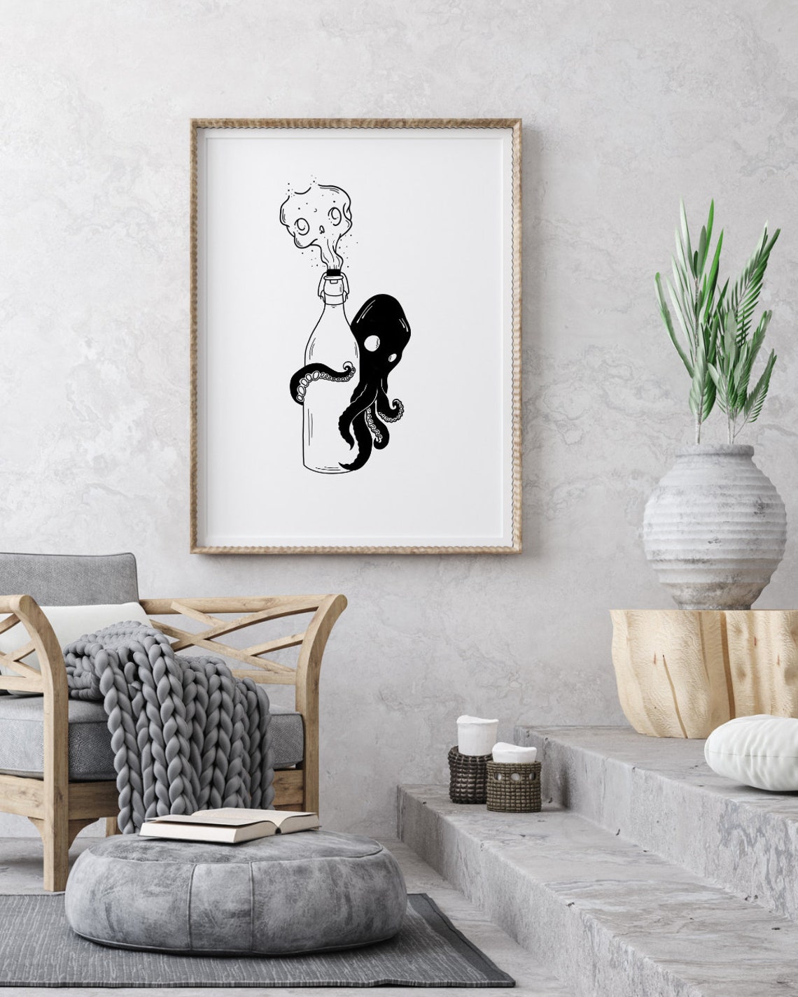 Octopus Bottle Strange Dark Sea Creature Tentacle Ink Art Poster - Image 2