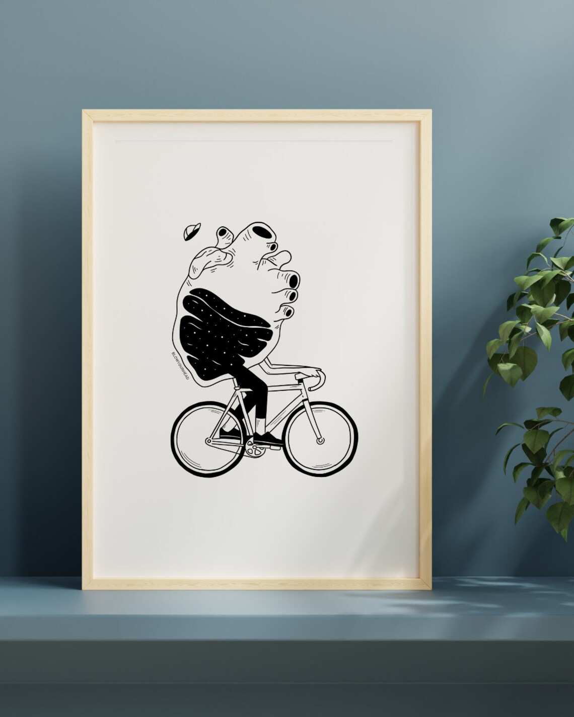 Bike Love Heart Riding Bicycle Quirky Night Sky Surreal Art Poster - Image 4