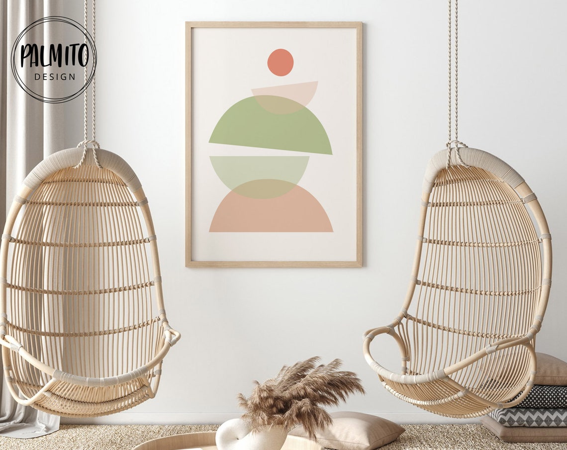 Pastel Geometric Semicircle Stack Mid Century Abstract Wall Art - Image 2