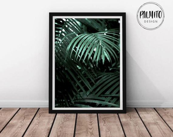 Tropical Leaves Print Emerald Green Rainforest Tropical Plants Palm Leaf Art Wall Art Emerald Green Flora