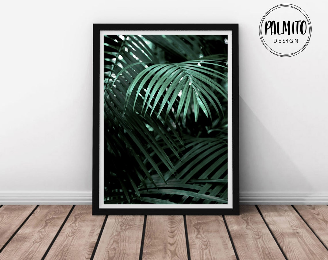 Deep Emerald Palm Fronds Dark Tropical Leaves Moody Photo Poster