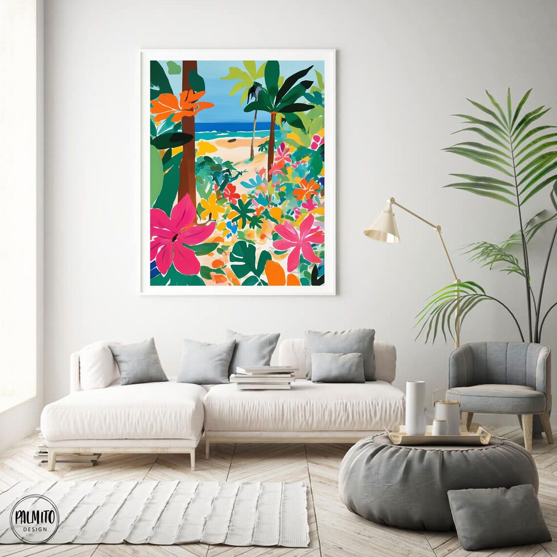 Colorful Beach Entrance Gouache Art Print - Image 4