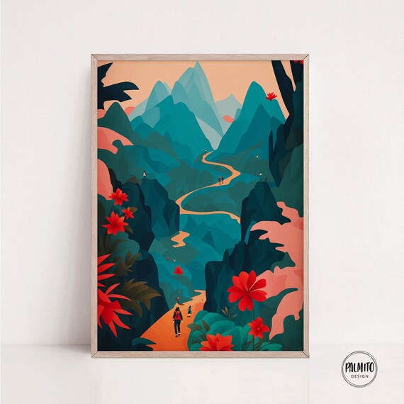 Colorful Mountains Print Adventure Poster Maximalist Art Colorful Wall Art Nature Print Road Between Mountains