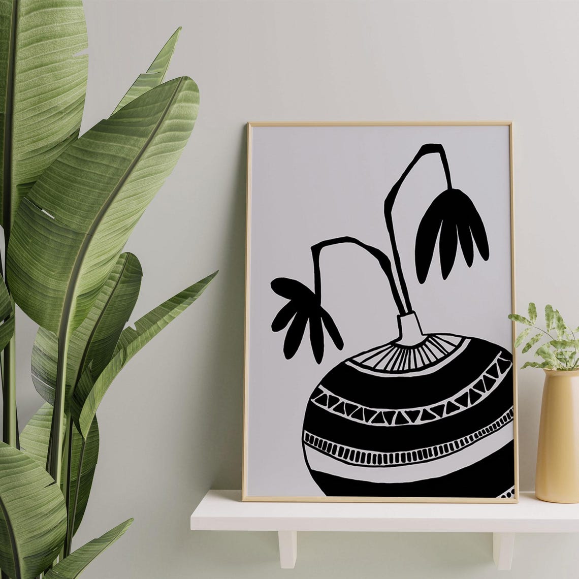 Black and White Patterned Vase Abstract Floral Silhouette Poster - Image 3