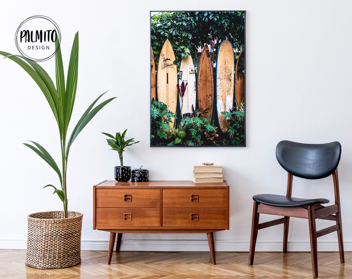 Vintage Wooden Surfboards Tropical Jungle Foliage Photography Poster - Image 2