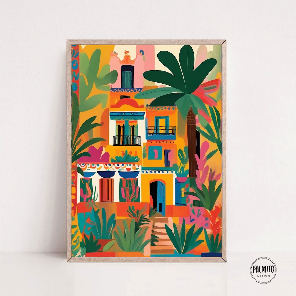 Vibrant Tropical House Facade, Mexican Art Poster