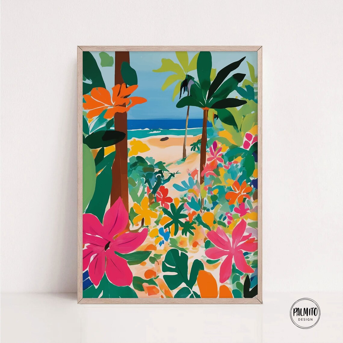 Colorful Beach Entrance Gouache Art Print