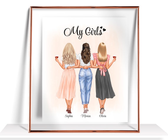 Best Friend Gift Personalized Friendship Gift Best Friend Birthday Gifts 3 Friends Gift Best Friend Print Custom Gift For Her