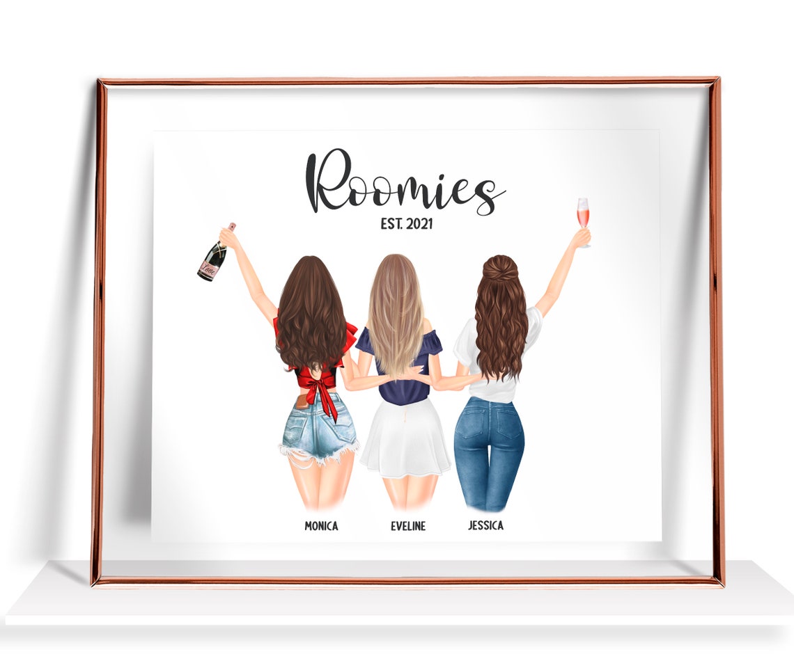 Roomies Est. 2021 Three Best Friends Champagne Toast Party Poster