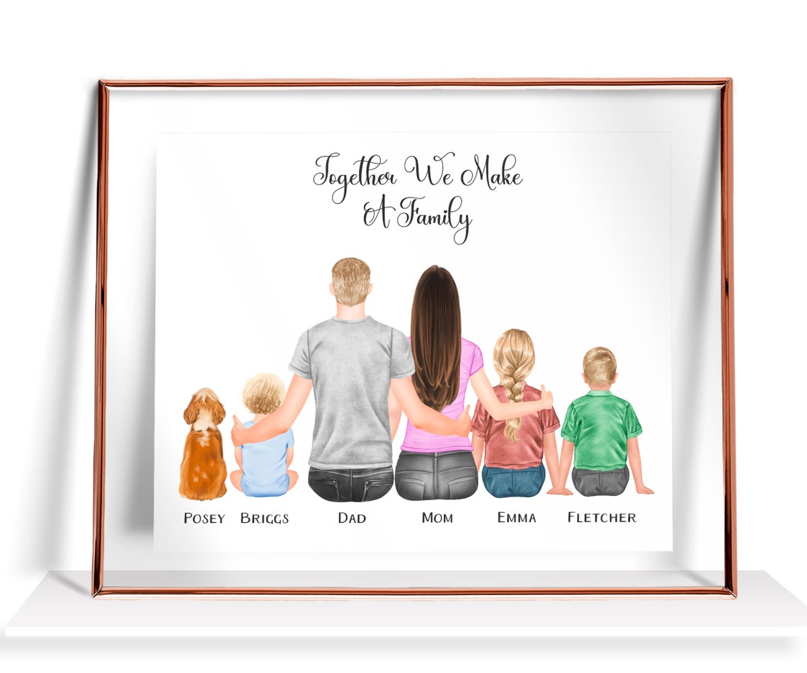 Family Portrait Custom Family Gift Mothers Day Gift Fathers Day Gift Personalized Family Print Mom Gift Anniversary Family Picture