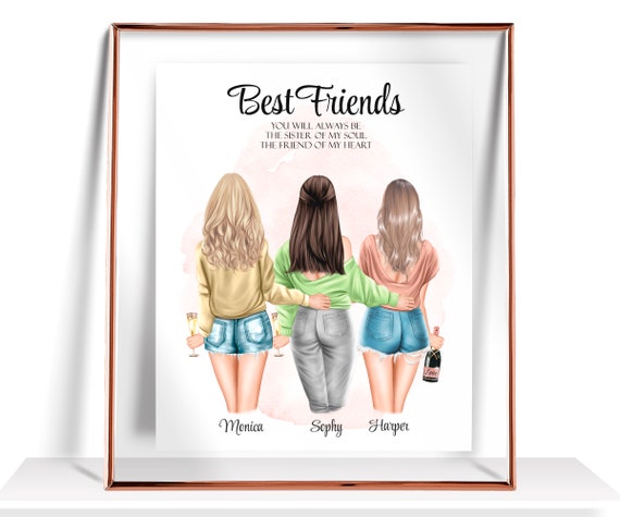 Best Friend Gifts Three Best Friend Gifts Personalized Gift For Her Custom Gift For 3 Best Friends Friendship Print Birthday Gifts