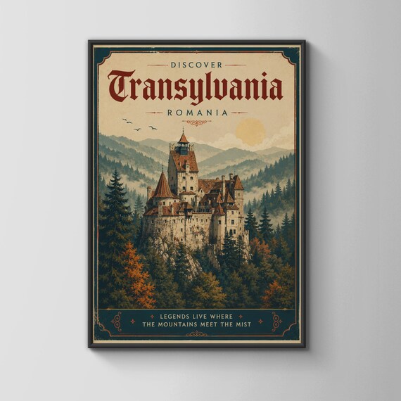 Transylvania Romania Vintage Travel Poster Bran Castle Wall Art Print Gothic
