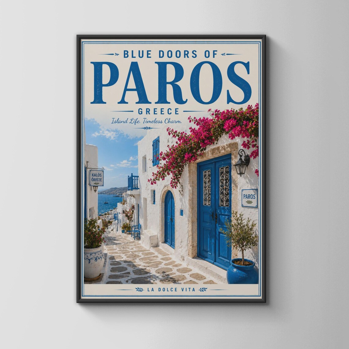 Blue Doors Of Paros Greece Travel Poster