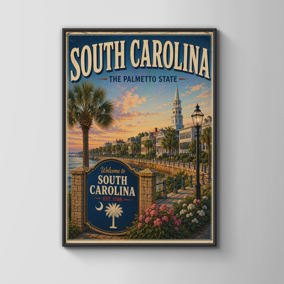 South Carolina Palmetto State Retro Vintage Travel Destination Poster