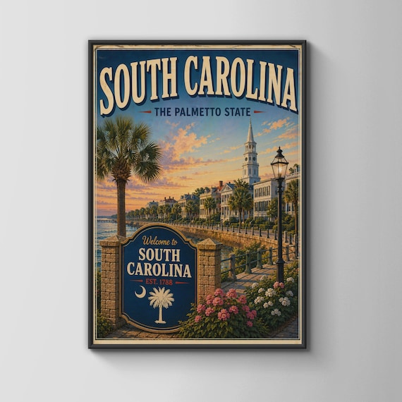 South Carolina Palmetto State Retro Vintage Travel Destination Poster