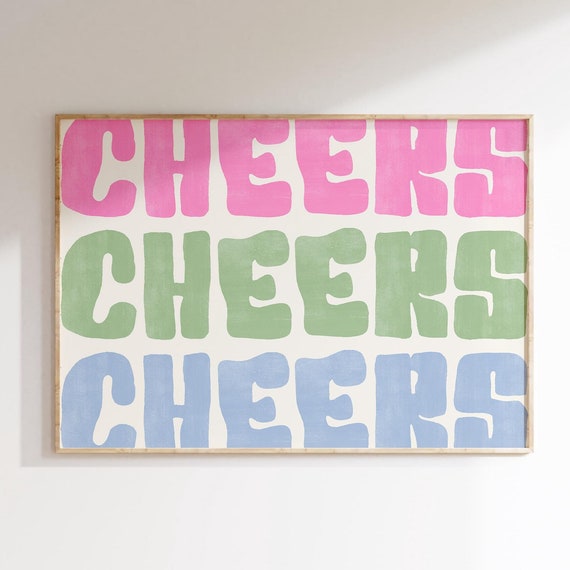 Bar Cart Print Cheers Poster Trendy Horizontal Wall Art Retro Decor Kitchen Vintage Drinks