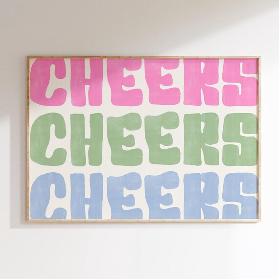 Cheers Retro Typography Trendy Bar Cart Party Kitchen Poster