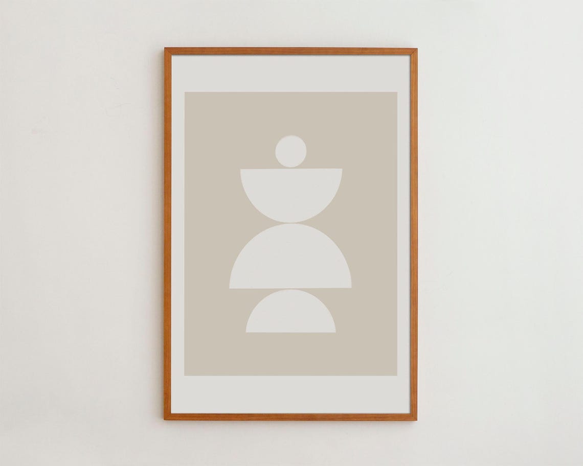 White on Beige Geometric Wall Art Minimalist Scandi Home Decor