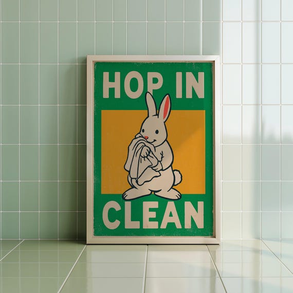 Funny Bunny Bathroom Print Retro Comic Animal Wall Art Pdf Jpg