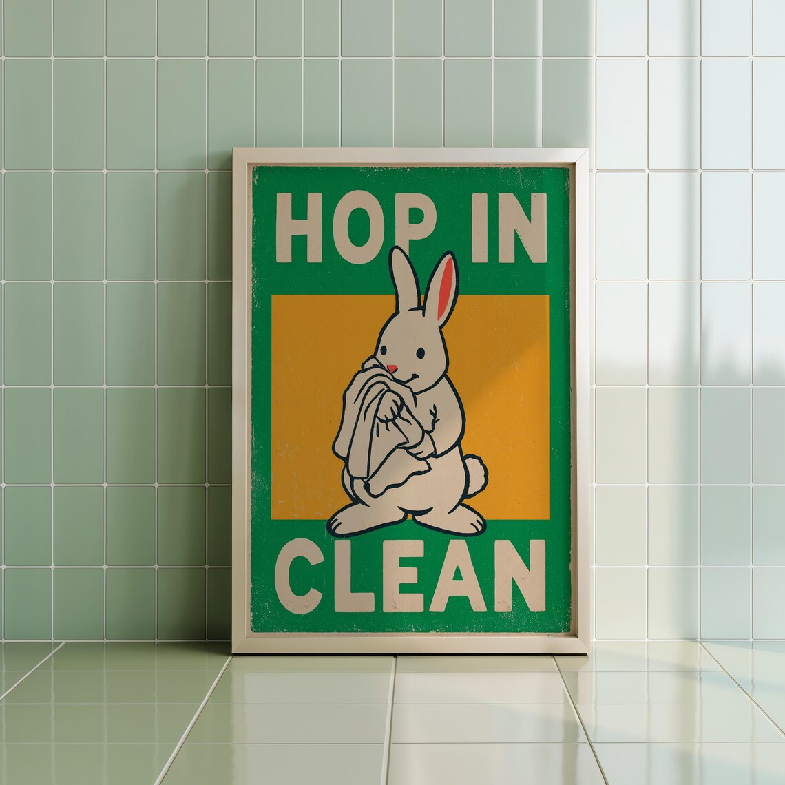 Funny Bunny Bathroom Print Retro Comic Animal Wall Art Pdf Jpg
