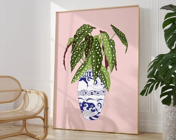 Pink Plant In Greek Vase Wall Art Modern Minimalist Flower Prints Living Room Bedroom Floral Boho Home Decor