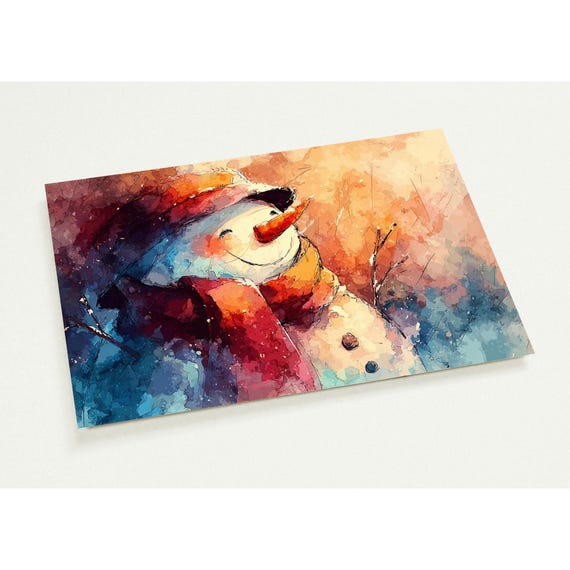 Smiling Snowman Christmas Postcard Cozy Winter Greeting Card Watercolor Holiday Art Festive Seasonal Illustration Pack Of 10