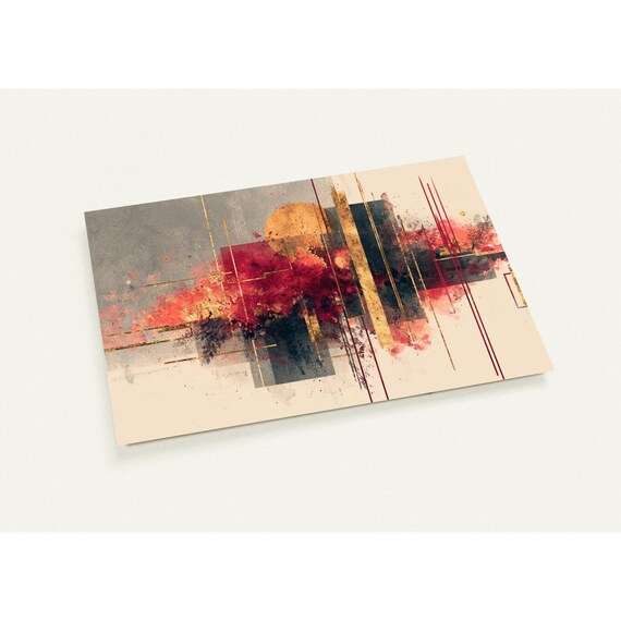 Red Gold Geometric Lines Bold Abstract Modern Gallery Wall Poster