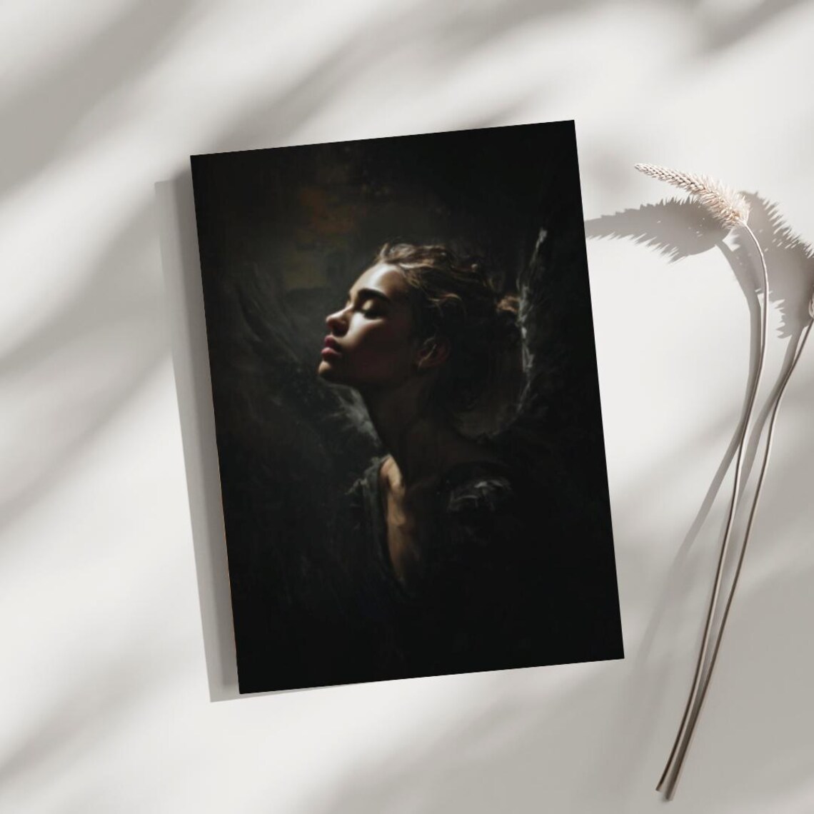 Dark Angel Woman Wings Cinematic Gothic Portrait Moody Art Poster