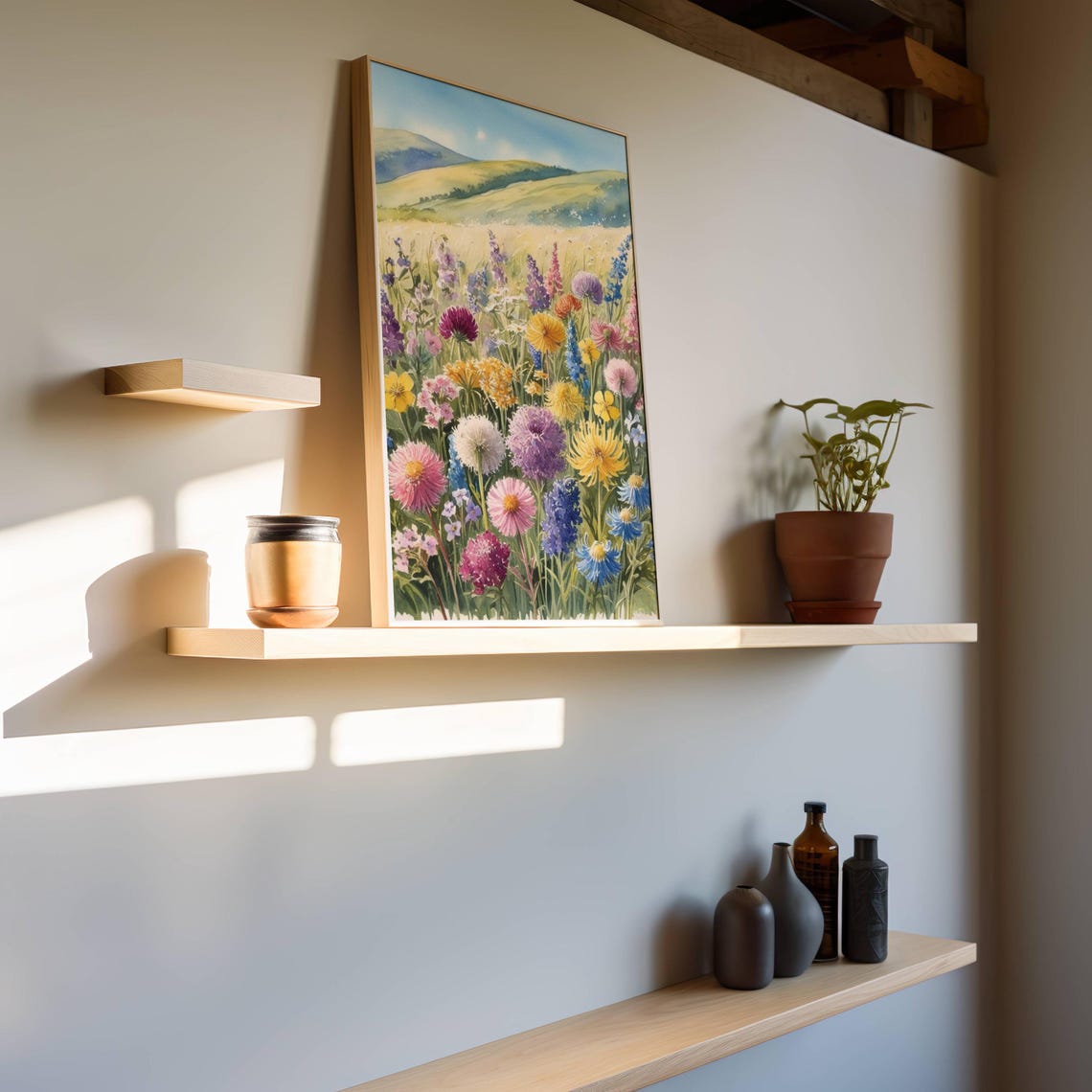 Wildflower Meadow Landscape Watercolor Painting Botanical Art Poster