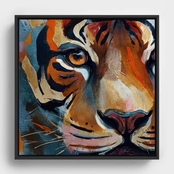 Abstract Tiger Art Print Bold Impasto Feline Portrait