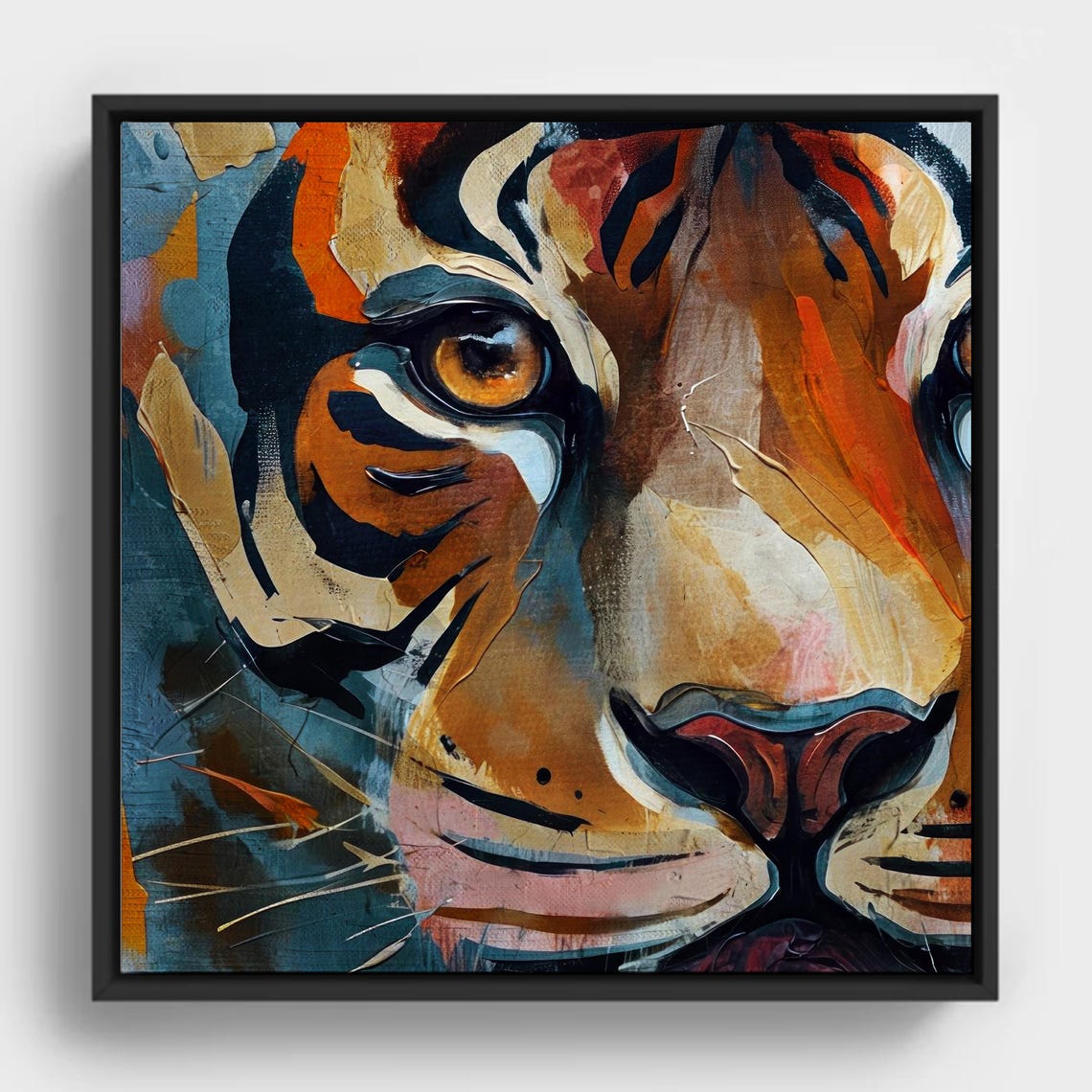 Abstract Tiger Art Print Bold Impasto Feline Portrait