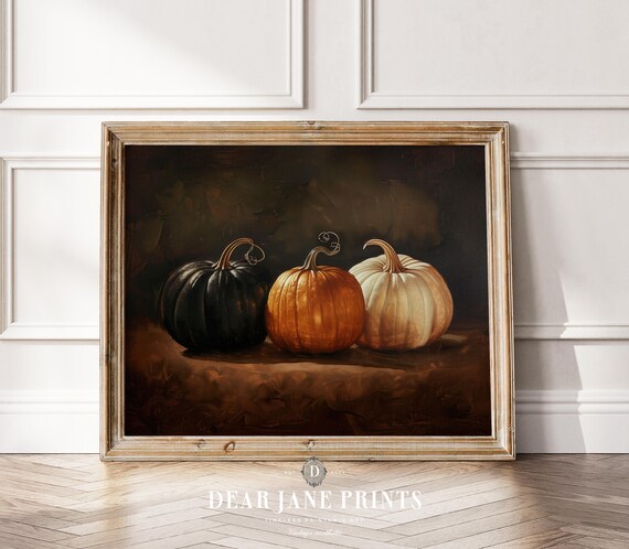 Moody Still Life Of Black Orange And White Pumpkins Fall Decor Poster