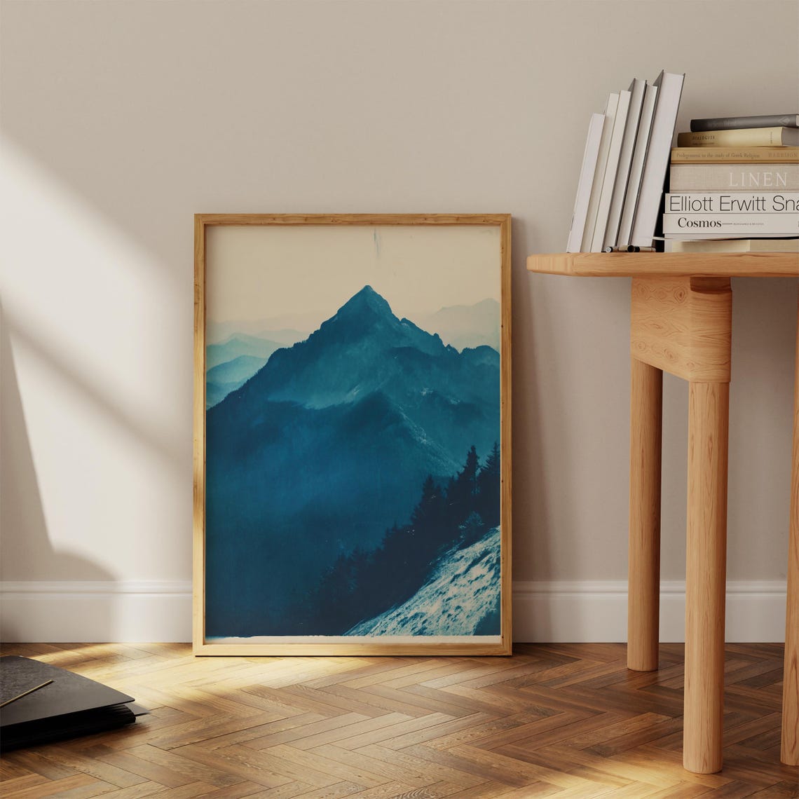 Blue Mountain Rustic Vintage Landscape Art Print - Image 4