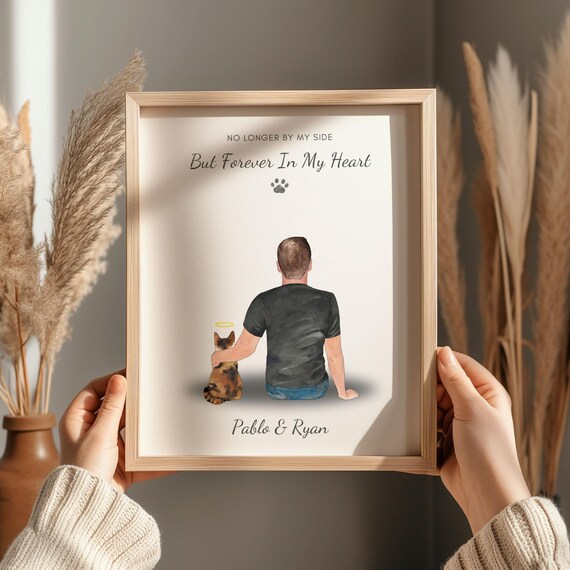 Forever In My Heart Cat Memorial Print Man With Angel Cat Keepsake Art