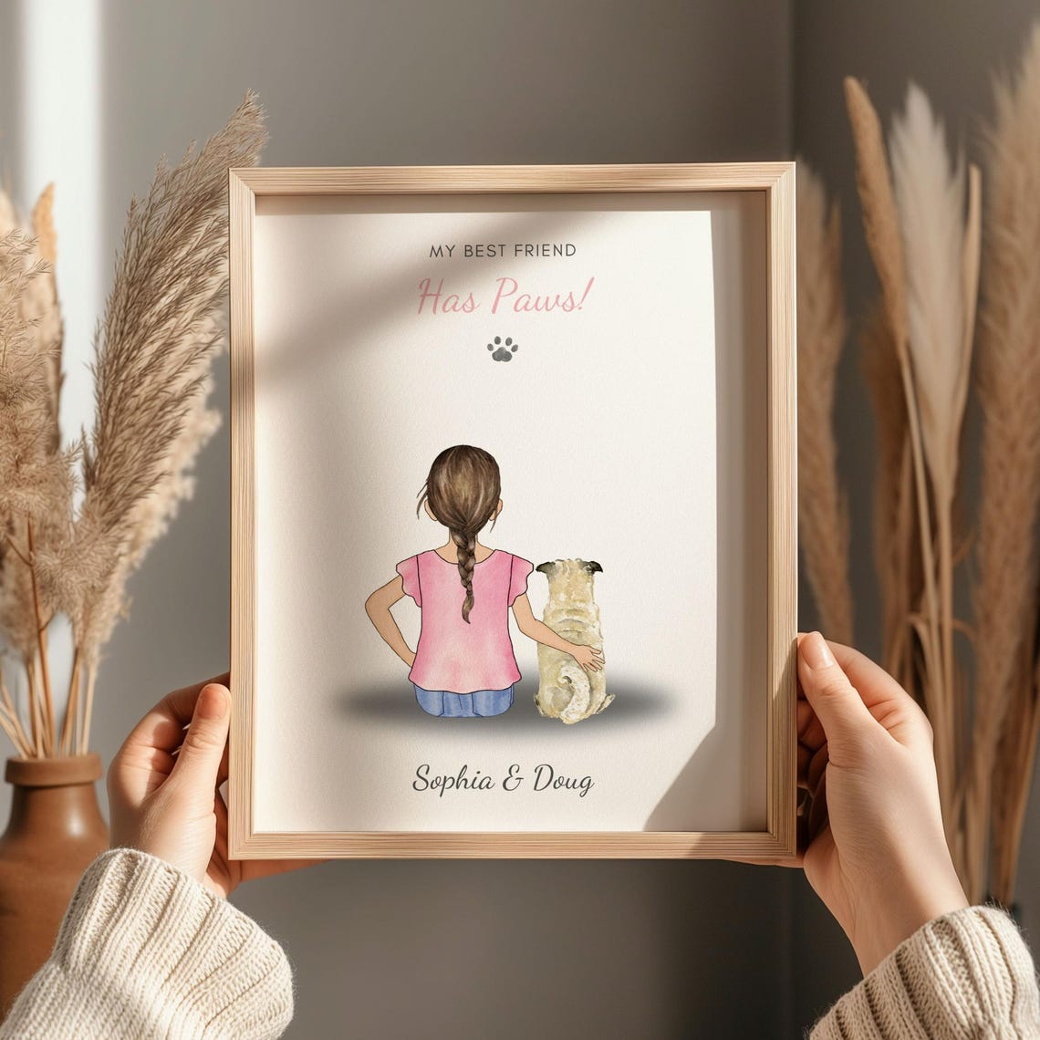 Personalised Dog Print Kids Dog Gift Girl And Dog Print Dog Themed Birthday Gift For Child Gifts For Dog Lover Kids Pet And Owner Print
