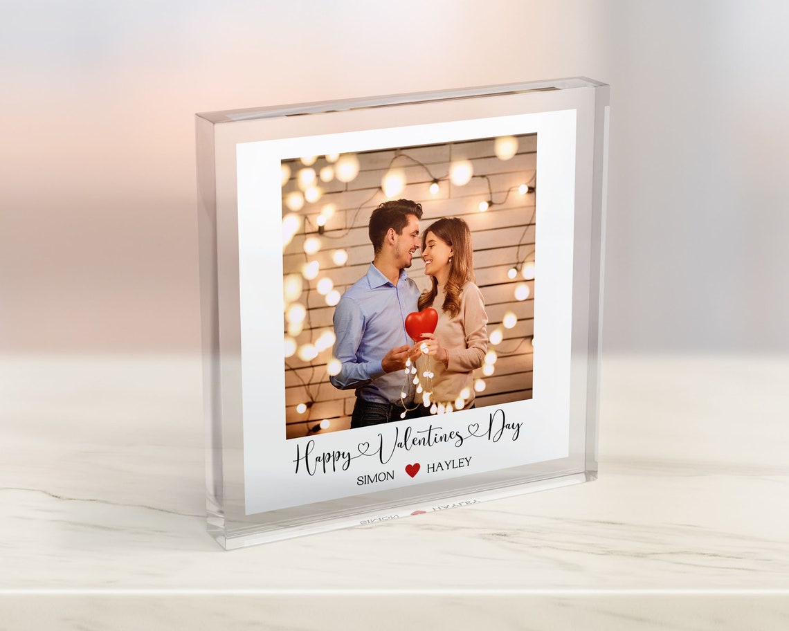 Personalised Valentine's Couple Photo Acrylic Keepsake Block Print