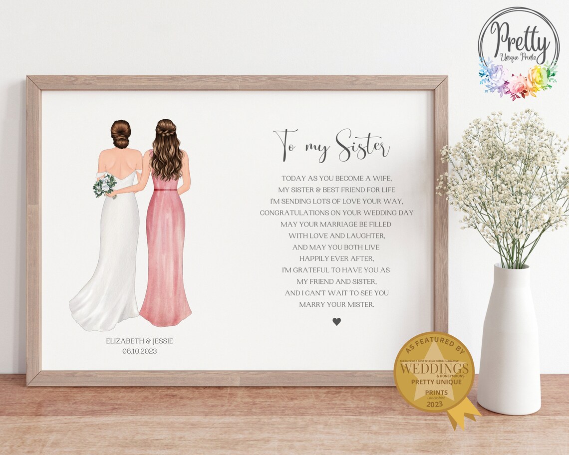 Personalised To My Sister On Her Wedding Day Bridal Poem Poster