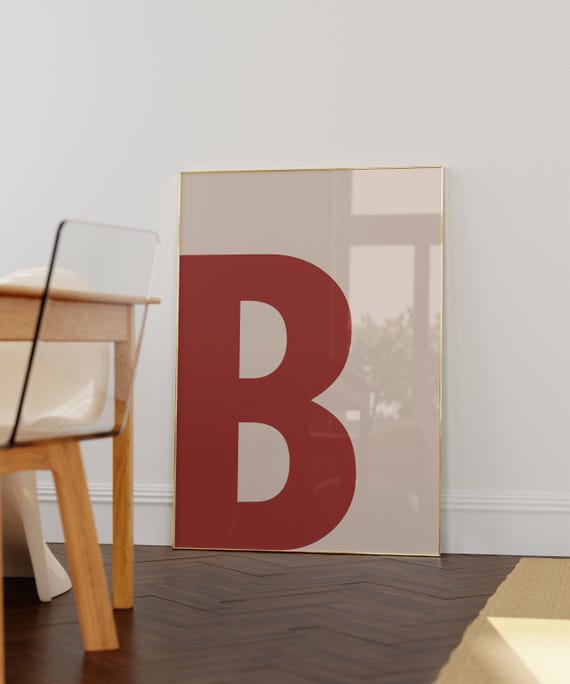 Red Initial B Print Bold Alphabet Letters Trendy Wall Art Minimalist Monogram Poster