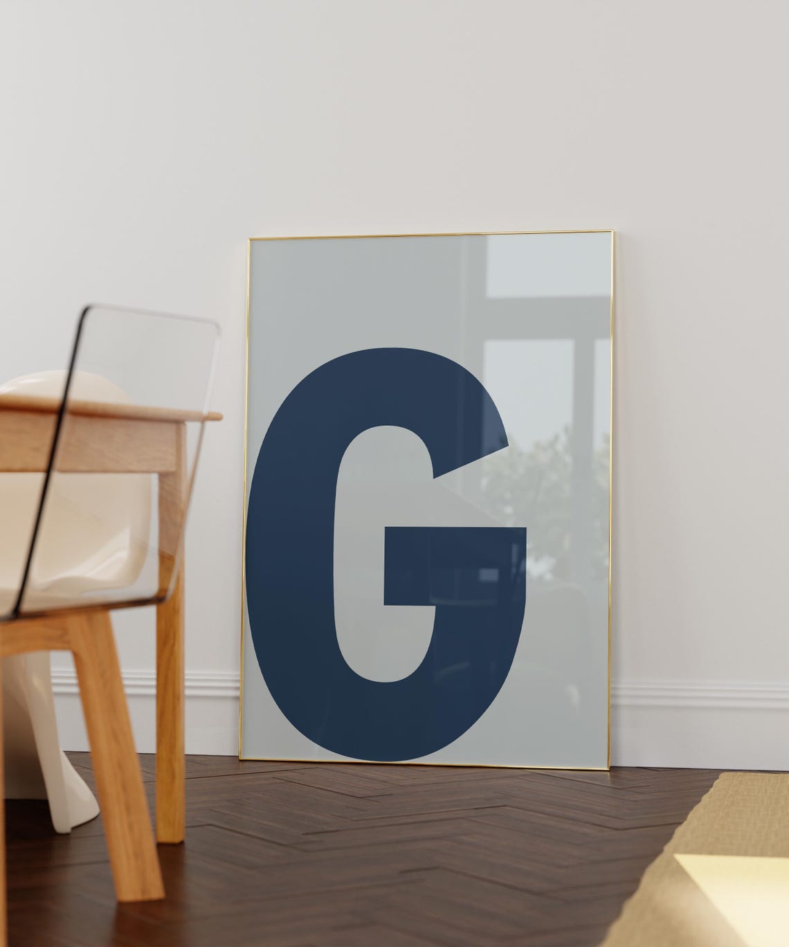 Navy Blue Letter G Monogram Minimalist Modern Wall Decor Poster - Image 4