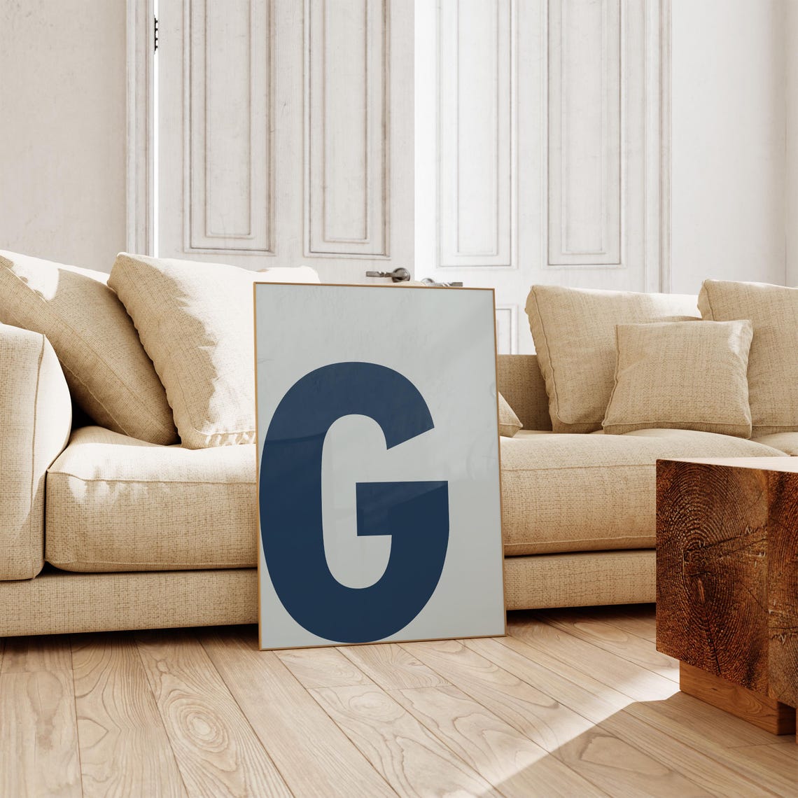 Navy Blue Letter G Monogram Minimalist Modern Wall Decor Poster - Image 2