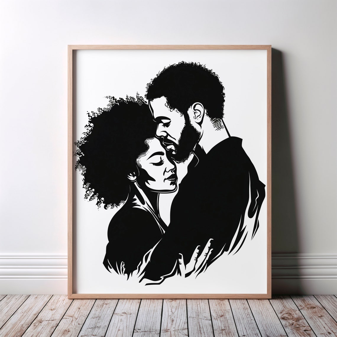 African Wall Art Poster Blackinspired Afrocentric Black Illustration Love And White