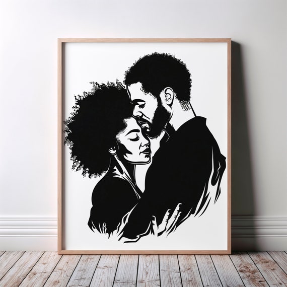African Wall Art Poster Blackinspired Afrocentric Black Illustration Love And White