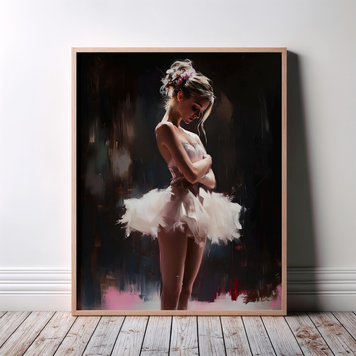 Ballerina White Tutu Flower Hair Dark Romantic Dance Art Poster
