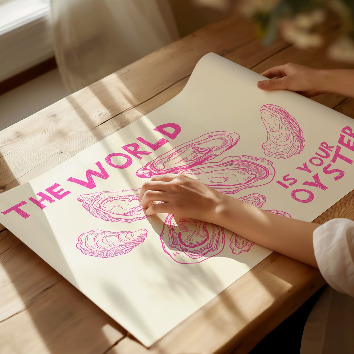 The World Is Your Oyster Pink Shells Cute Kitchen Quote Poster - Image 3