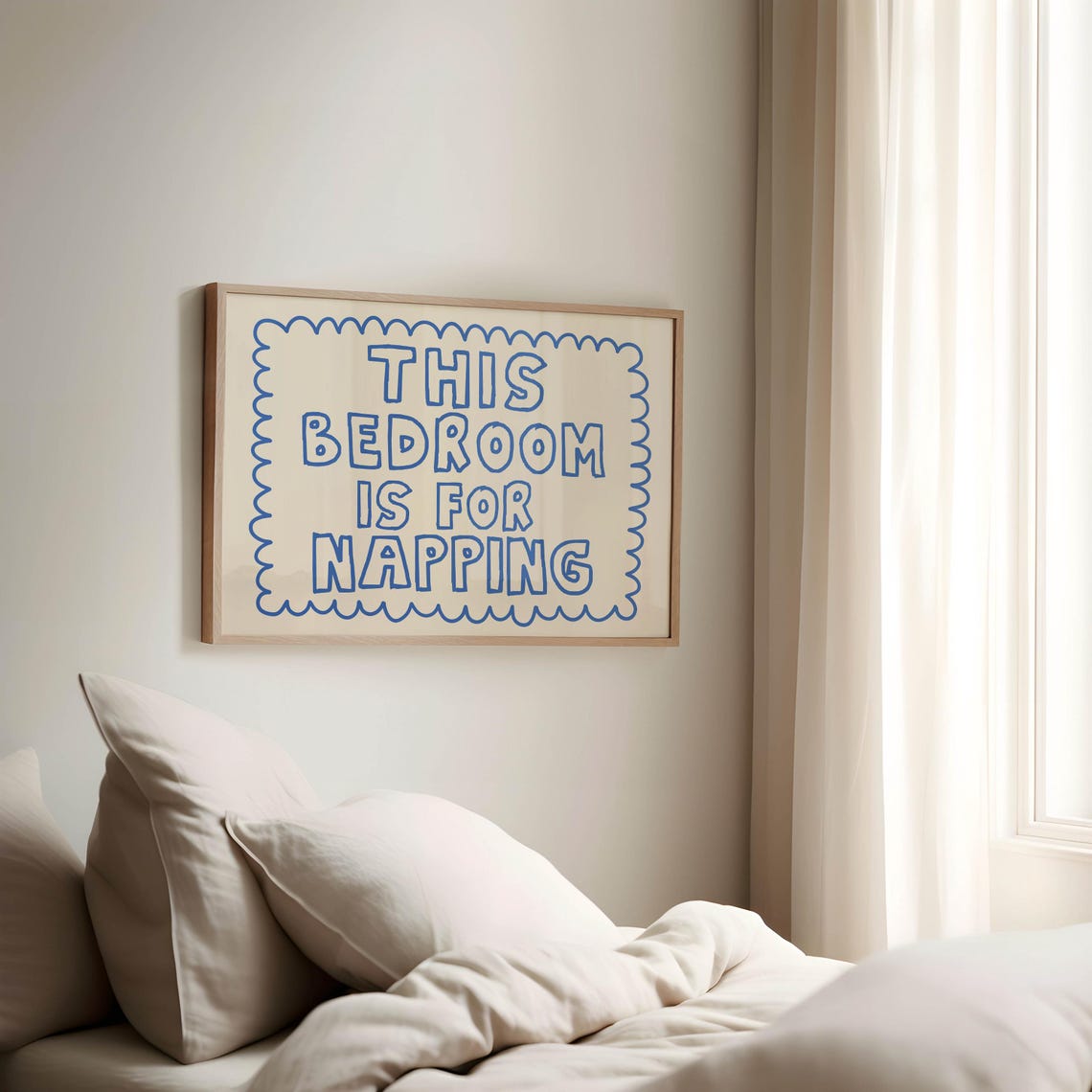 This Bedroom Is for Napping Horizontal Poster Blue Bubble Letter Art - Image 2